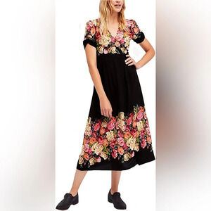 NWT Free People Black Jaimie Floral Midi Dress Size Small Retail $168